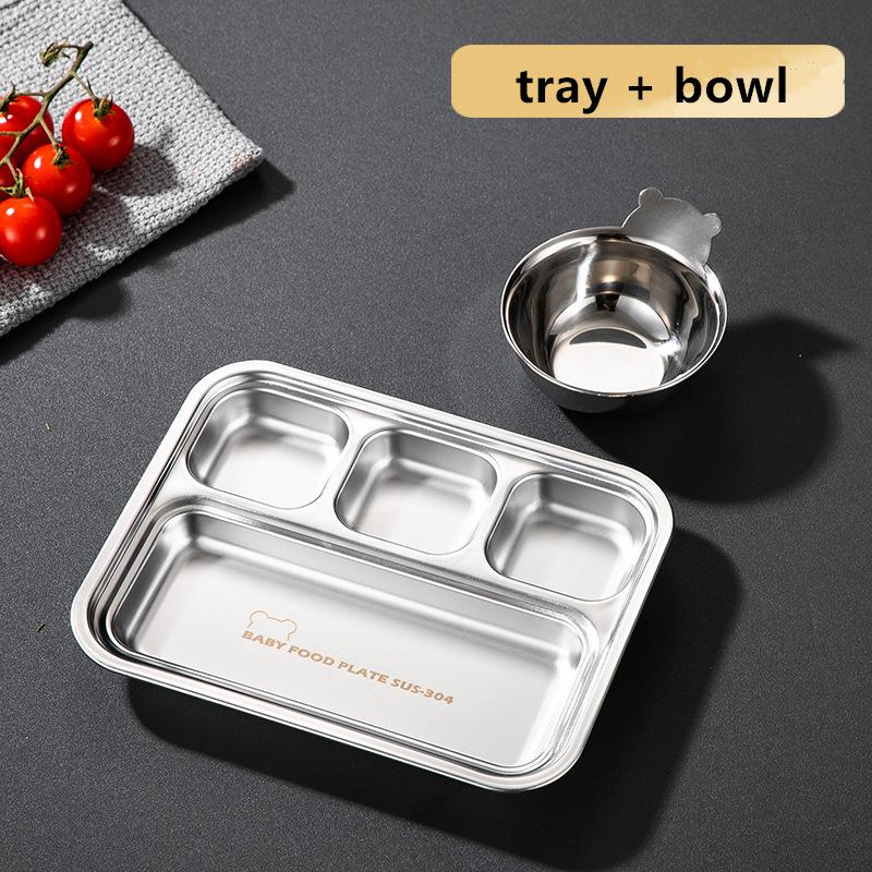 4 Grids 304 Stainless Steel Divided Dinner Tray Lunch Fruit Snack Container Food Plate for Students Canteen Restaurant Tableware