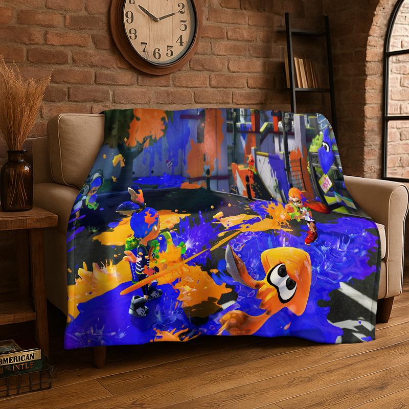 funny Splatoon 3 Cartoon Game Flannel Blanket Soft Warm Throw Blanket for Bedroom Living Room Bed Travel Camping Picnic Gift 75x90cm