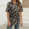 Women's Fashion Casual Button Pocket Shirt Short Sleeve Print Lapel Top