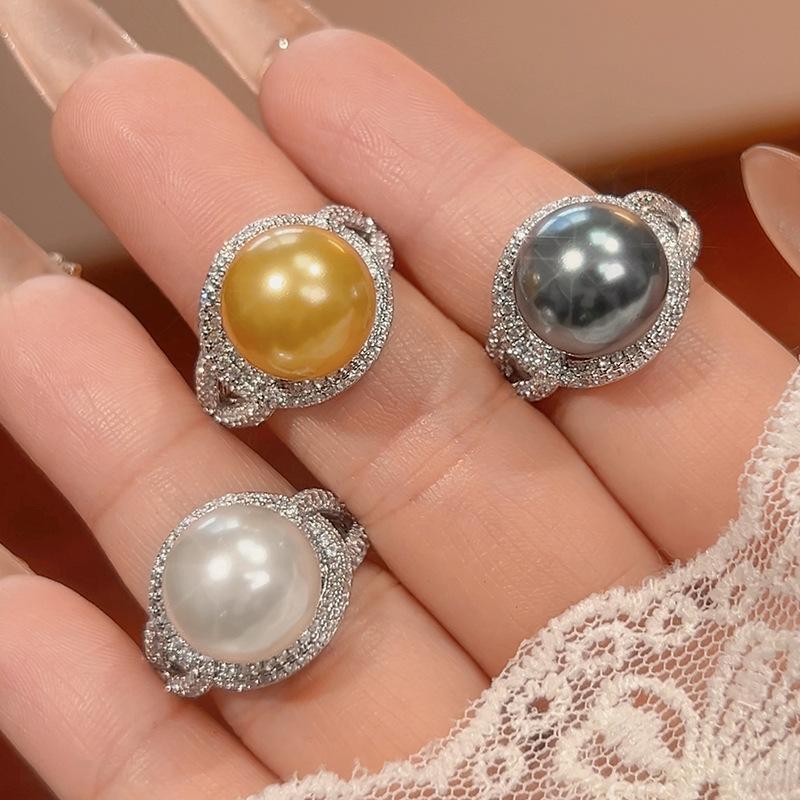 Jewelry Pearl Rings Australian White Pearls Nanyang Gray Fashionable Versatile Simple Women's Styles Open