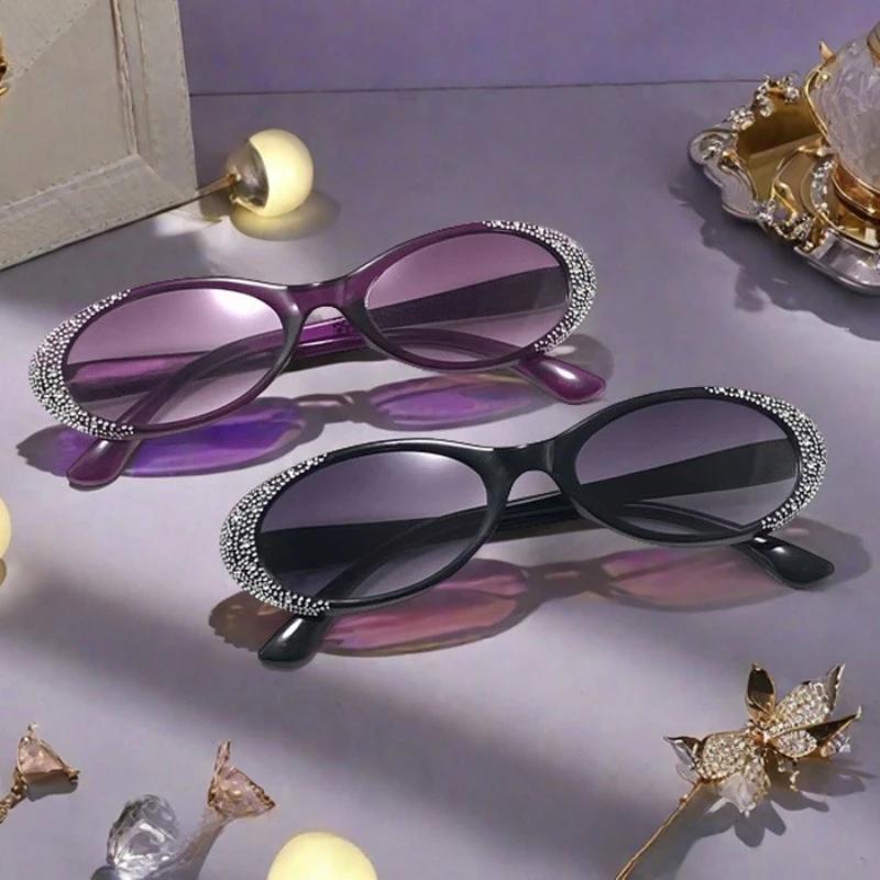 Trendy Diamond UV400 Sunglasses for Women Men Small Oval Frame Sun Glasses Men Ladies Ultralight Outdoor Sunshade Eyewear