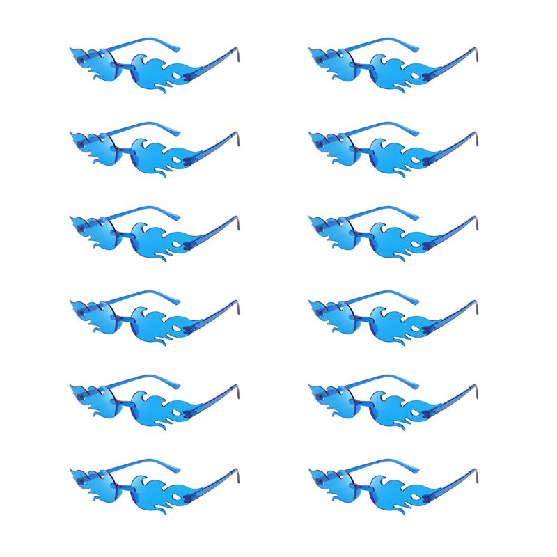 12 Pairs Per Set Flame Shaped Sunglasses New Fashion Rimless Candy Color Party Shades Trendy Design Colorful Sun Glasses