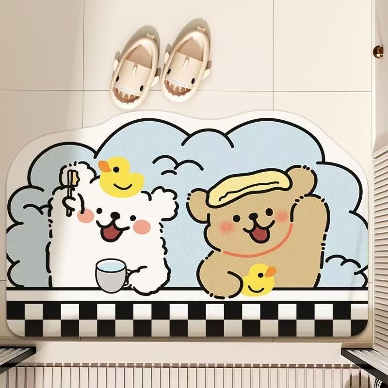 Modern Minimalist Cartoon Bathroom Mat With Water Absorbent Silicon Diatom Mud For Shower Floor Flooring