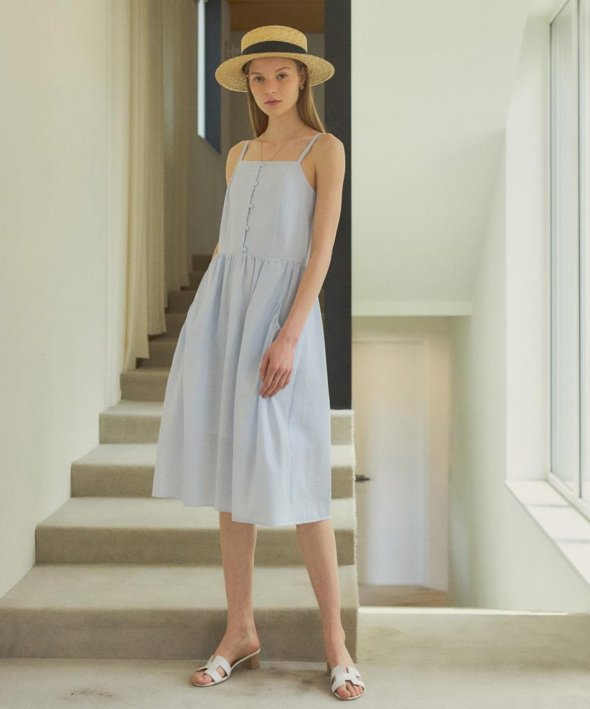 Siyajyu Sia8020 Seersucker Sleeveless Dress_Blue Stripe