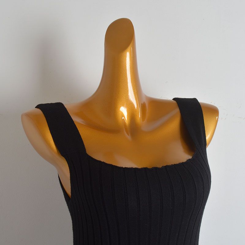 Solid Simple Sleeveless Knitted Cami One Piece Dress Women Clothing Early Autumn New Waist Hugging Slimming Sheath A- Line Skirt