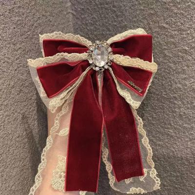Dolci Ragazze Grande Fiocco Fermaglio per Capelli Fata Velluto Pizzo Mollette Cristallo Strass Gioielli Spilla per Capelli Clip Fiocco Accessori per Capelli