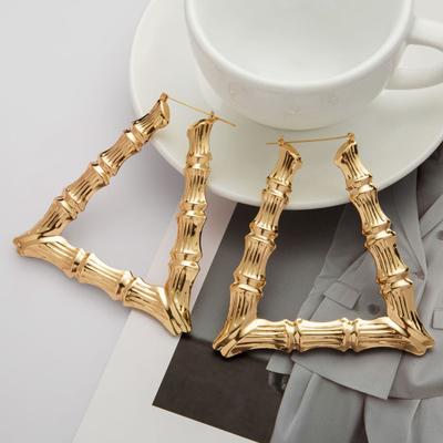 1 Pair Exaggerated Women Ear Hoop Hollow Out Polished Bamboo Joint Alloy Electroplated Ear Decoration Jewelry Lady Prom Party Hanging Earring