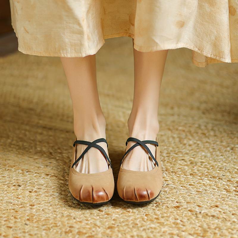 Krazing Pot Nubuck Fashion Spring Size 42 41 Beauty Flat with Women Round Toe Shoes Ballet Dancer Shallow Flats