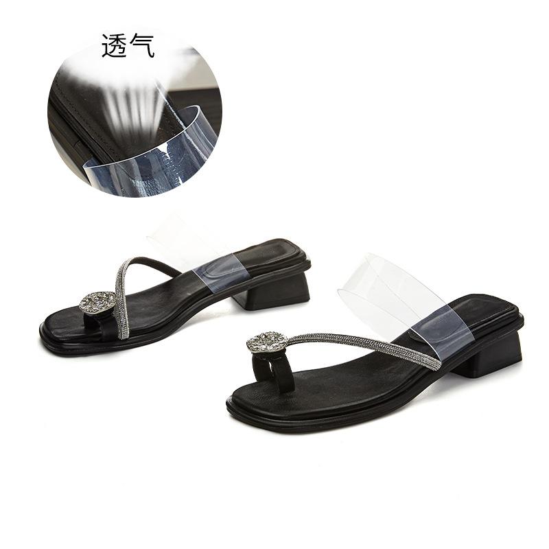 

Женские шлепанцы со стразами 2025 лето новые сказочный ветер полушлепанцы женская обувь высококлассные шлепки повседневная женская обувь 35 чёрный