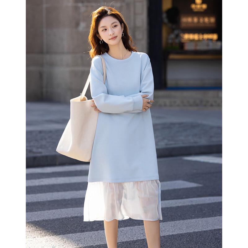 Demanana Soft Air Layer Color-Block Splice Loose Dress