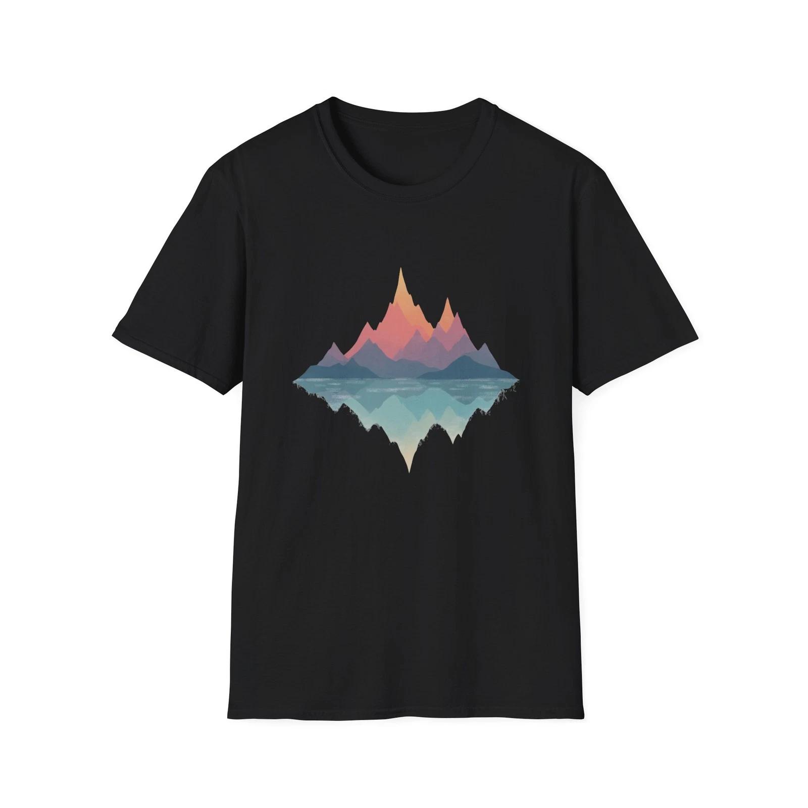 Retro Peaks Reflection T-Shirt | Minimal Nature Tee XL