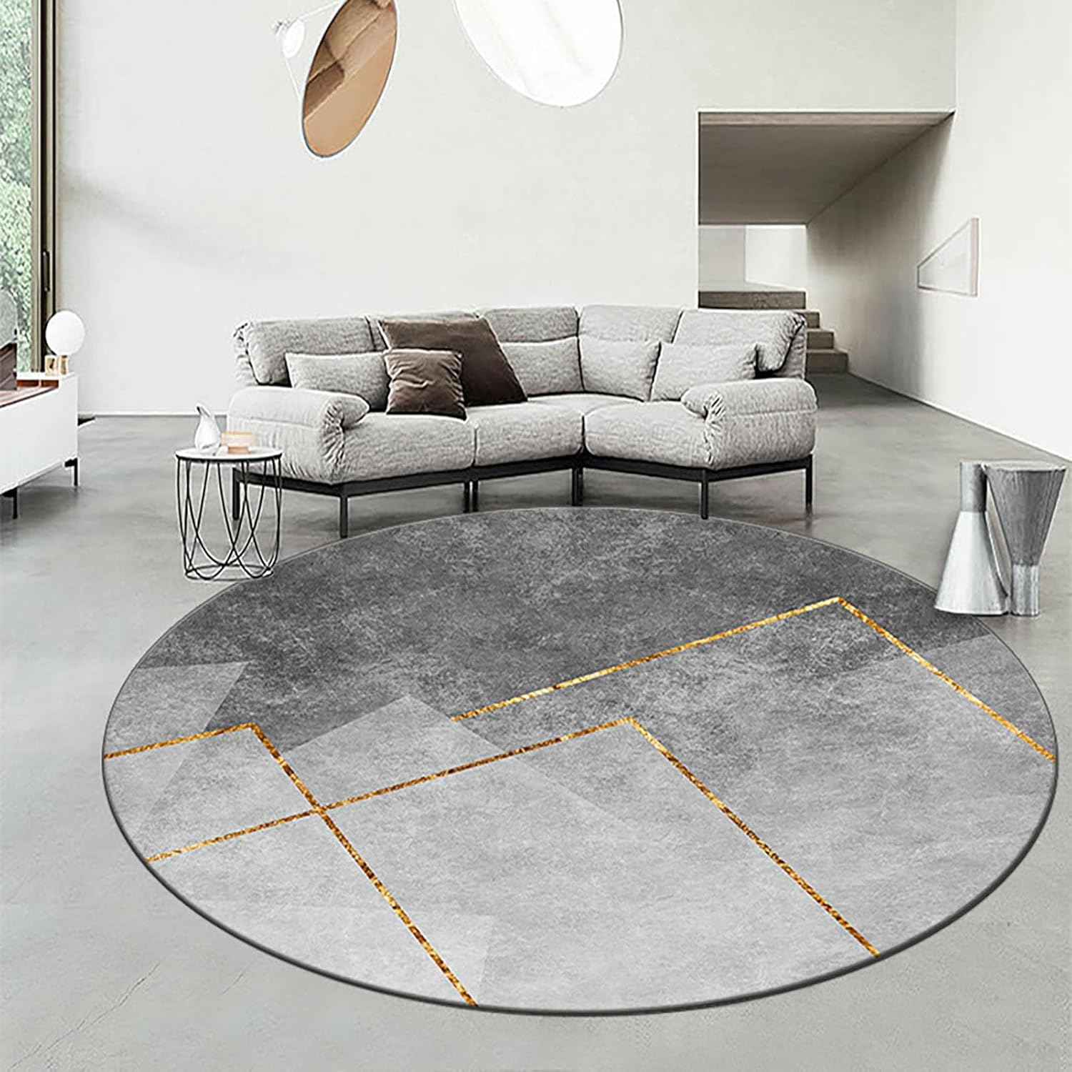 Moderne Abstracte Geometrische Ronde Vloermat Antislip Woonkamer Vloermat Slaapkamer Tapijt Huisdecoratie 60x60cm 24inch