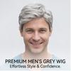 Herren Grau Seitenscheitel Kurz Gerade Synthetik Perücke (M610-2) Natürlich aussehend, atmungsaktiv, bequem für den täglichen Gebrauch und Partys, sofort lieferbar