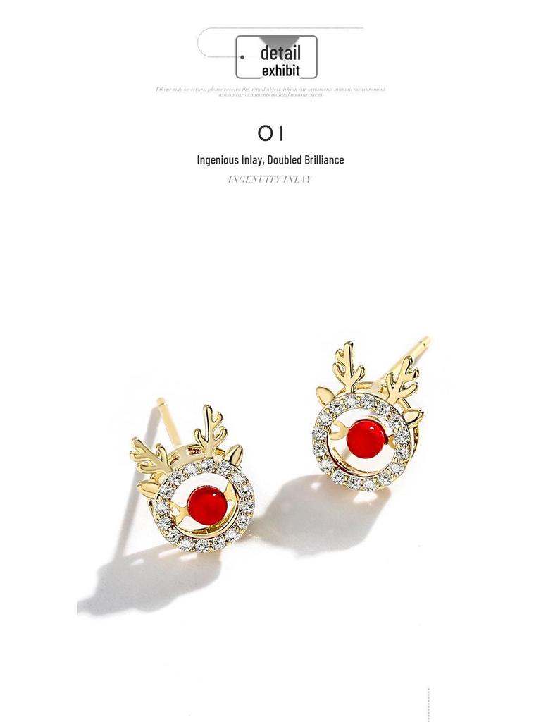 Della 925 Silver Christmas Reindeer Stud Earrings Set: Cute, Stylish Autumn/Winter Design for Women
