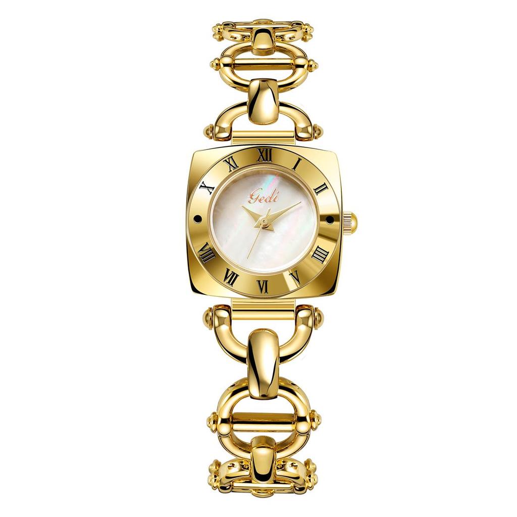 GEDI Alloy Vintage Quartz Watch - Elegant Ladies' Design with Exquisite Copper Bracelet