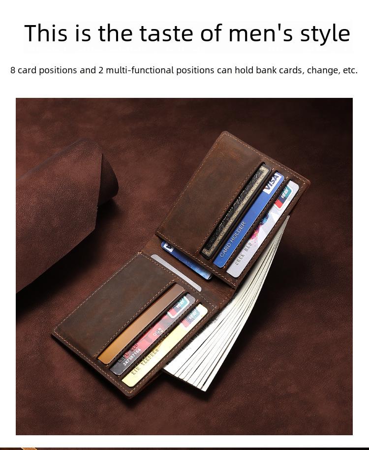 Retro Pánská krátká peněženka z kůže Crazy Horse - Pravá hovězí kůže, držák na karty