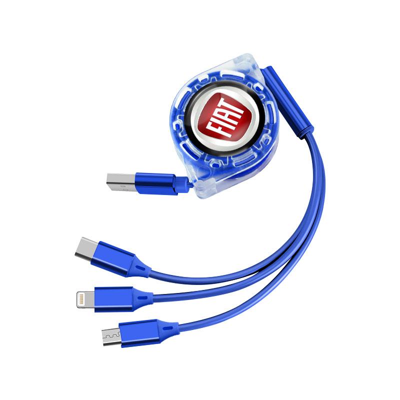 Fiat Car Logo Fast Charging Cable 3 In 1 UsB Cable Type C Micro USB For Stilo Ducato Panda 500 Pondo Abarth Punto Palio Viaggio
