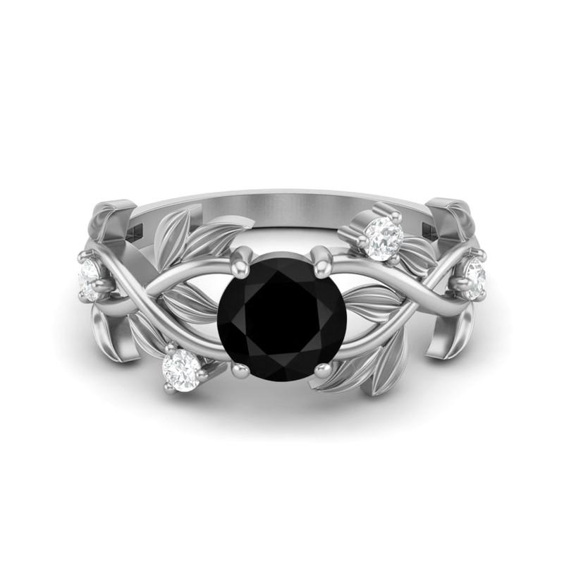 

6MM Round Natural Black Spinel Gemstone 925 Sterling Silver Solitaire Ring 6 білий