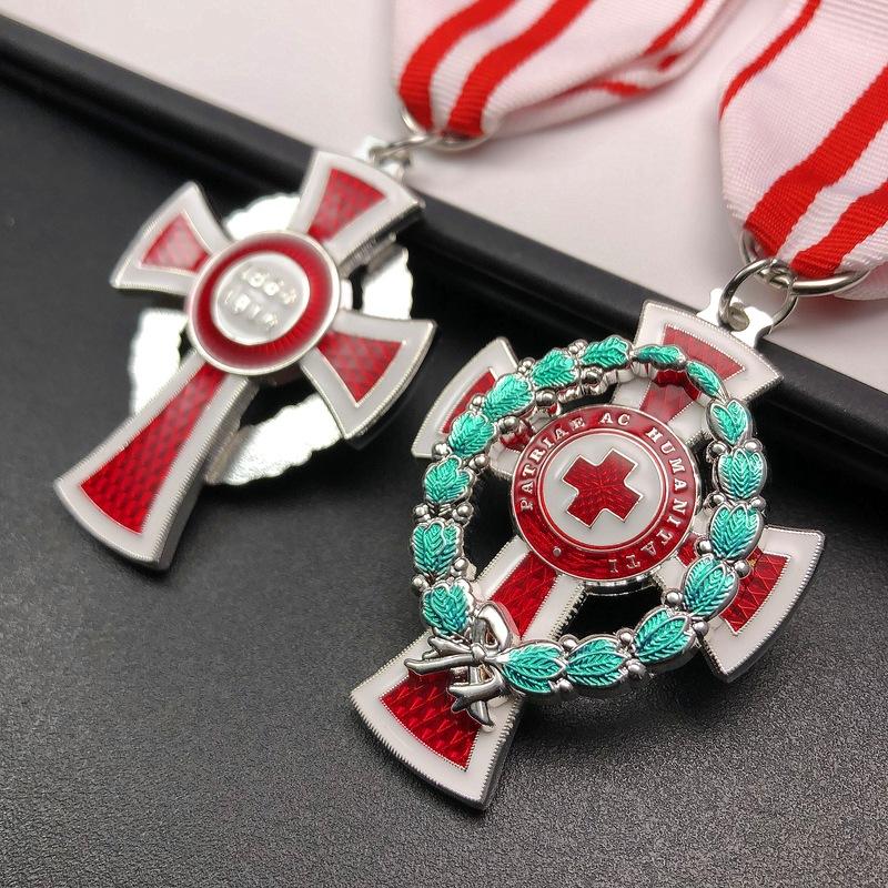 Austro Hungarian Silver Plated Oak Leaf Wreath, Red Cross Emblem, Pendant, Soviet Medal, Commemorative Medal,  Christmas Gift, Stocking Stuffers