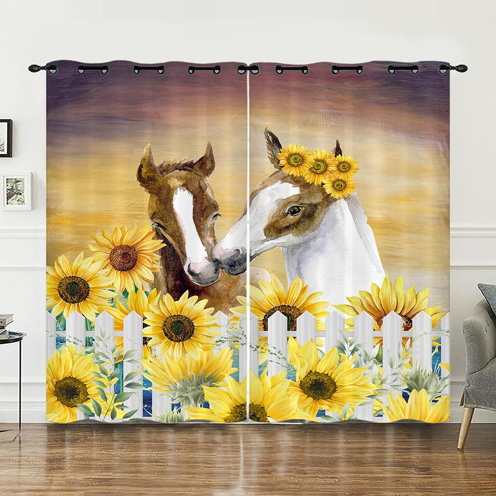 Curtains Animals Sunflowers Plants Cattle Dogs Horse Curtains Digital Printing Blackout Curtains No Punching