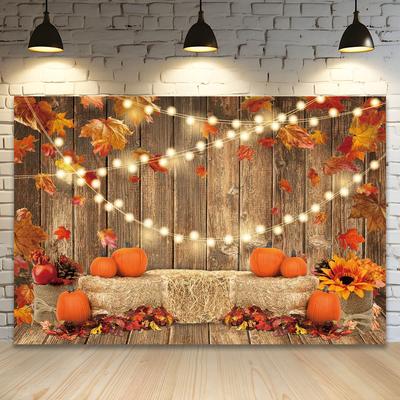Fondos Fotográficos de Calabaza de Halloween Acción de Gracias Otoño Granero Cosecha Heno Pila de Heno Madera Rústica Niños Bebé Zona de Fotos Fondo