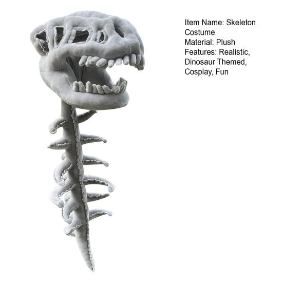 Costume Scheletro Dinosauro Copricapo Teschio Dinosauro Realistico Spina Dorsale 3D Peluche Accessori Cosplay Halloween Travestimento
