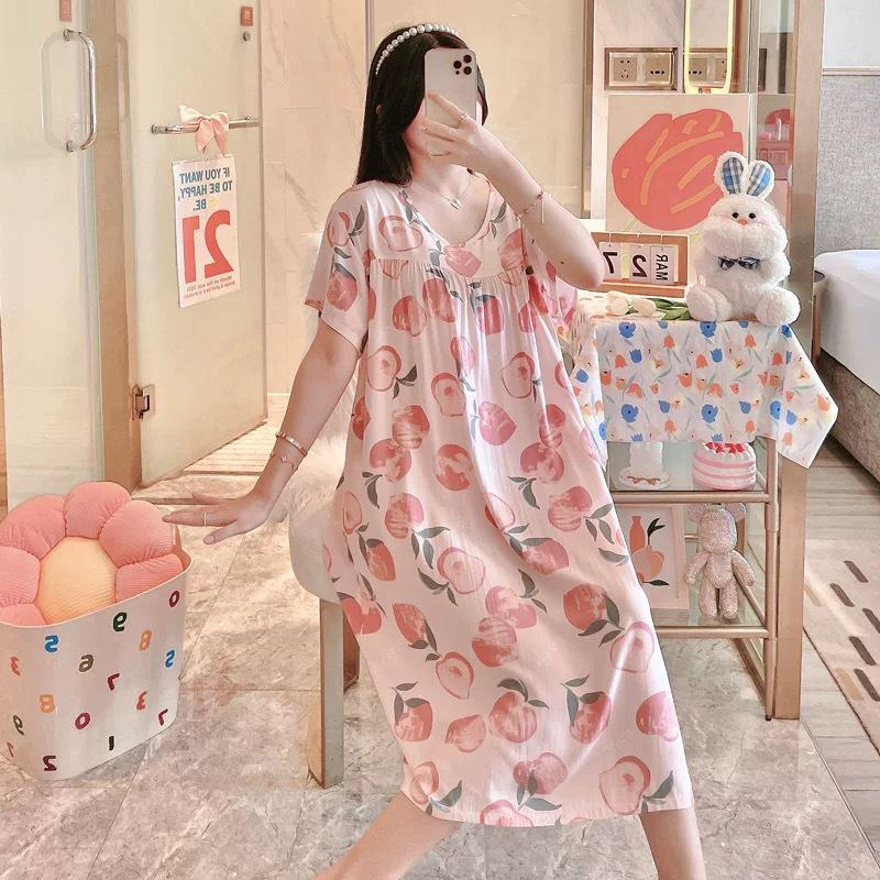 Nuisette Mi-Mollet en Coton Soie pour Femme - Pyjama d'Été Grande Taille Vêtement d'Intérieur pour Femmes d'Âge Moyen et Âgées