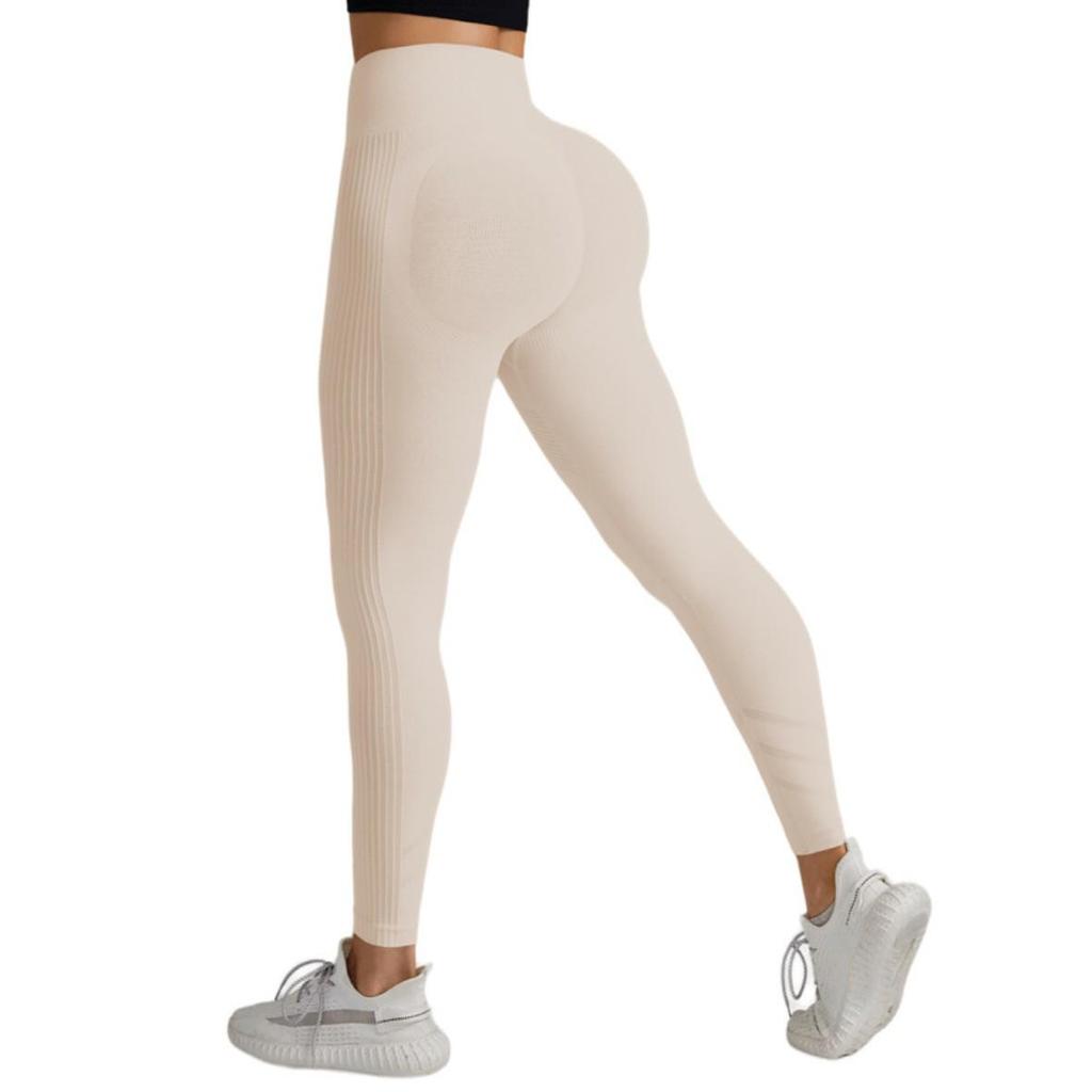 High-Waist Tummy Control Peach Hip Nude Yoga Pants - Breathable, Solid Color for Women