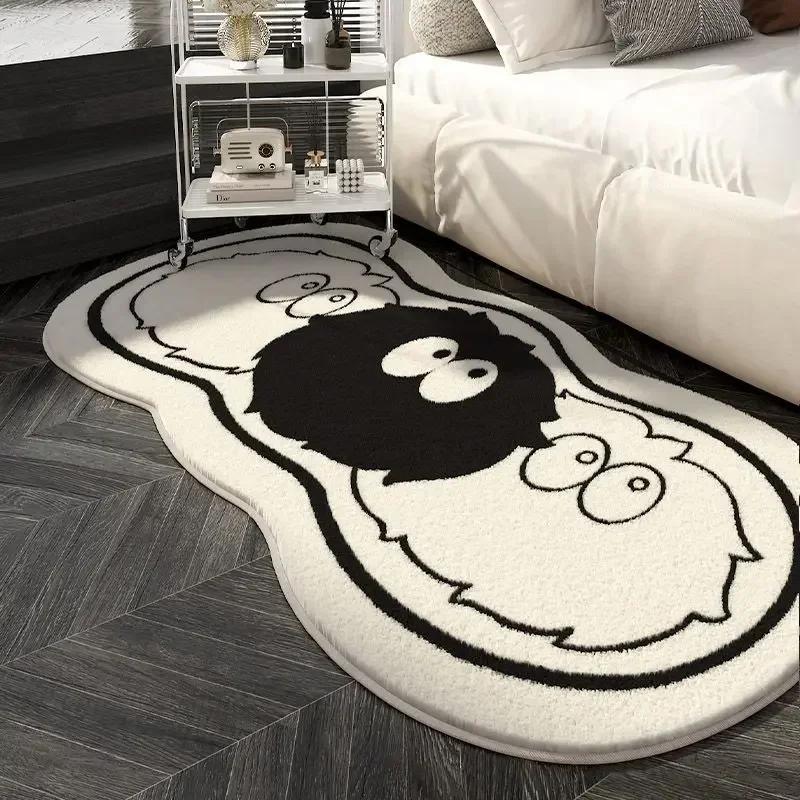 Cartoon Black and White Coal Balls Soft Fluffy Carpet Water Absorbent Non-slip Home Decorative Mat Living Room Bedroom Entry Mat
