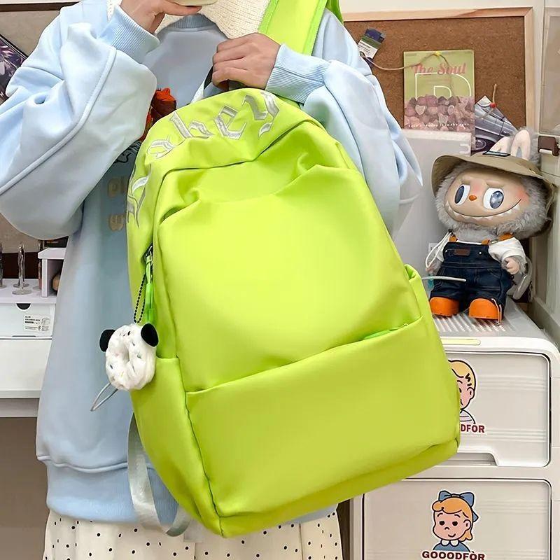 Mori Versatile Student Alphabet Schoolbag Backpack Campus Simple Solid Color Commuting Large Capacity Women's Backpack