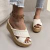 Fashion Women's Thick Sole Chunky Platform Slippers Cross Band Decor Wedges Sandals for Woman Summer Plus Size Comfort Non Slip Slides