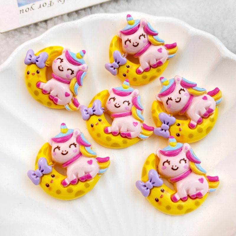 10Pcs New Cute Cartoon Rainbow Unicorn Series Flat Back Ornament Jewelry Bows Accessories