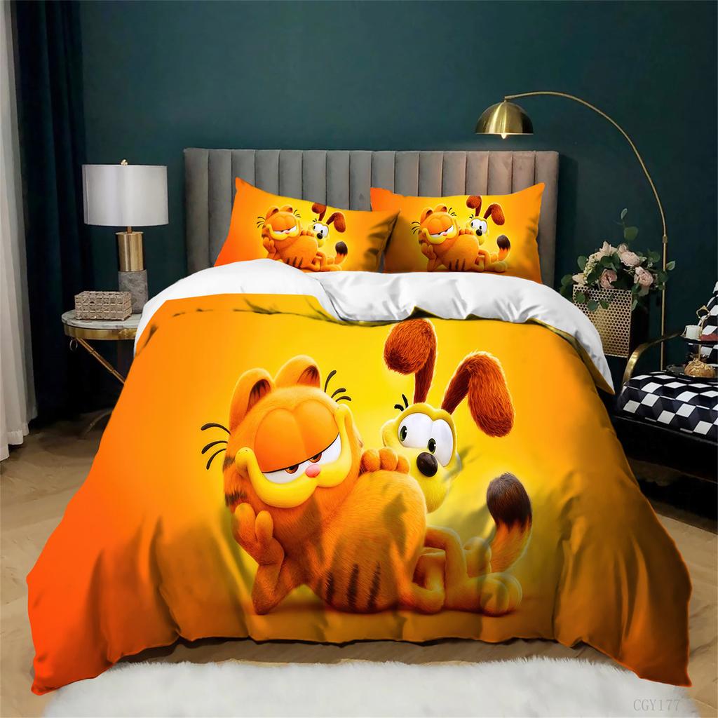 Kids Ga-rfie-ld Classic Bedding Set Lightweight Duvet Cover Set Ultra Soft Quilt Cover All-Season 3-Pcs Queen Size Room Decor