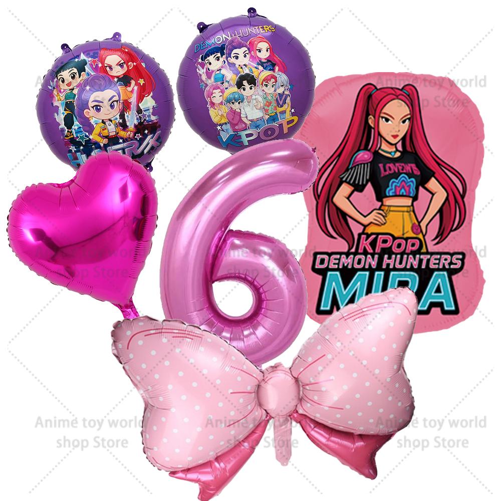K-pop Demon Hunters Balloons Birthday Party Decoration Number 1-10 Baloon Set Kids Girls Korean Group Globals MIRA RUMI ZOEY Round Sensory Compression
