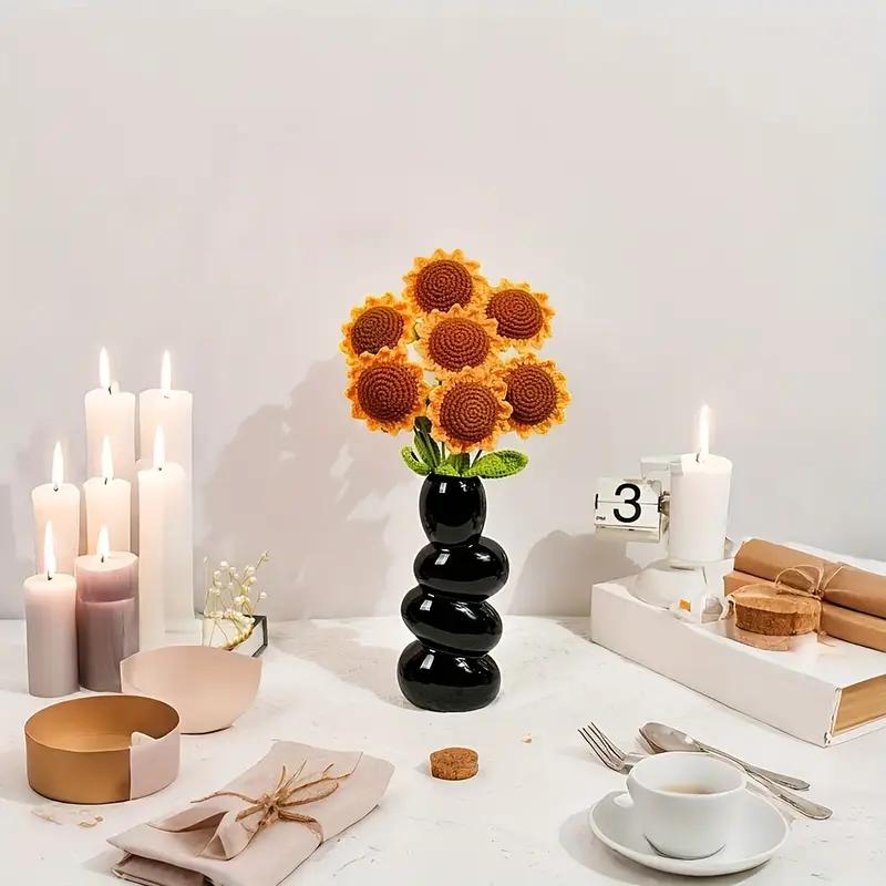 6Pcs Handmade Crochet Sunflower, Handmade Knitted Flowers, Artificial Woven SunFlowers Best For Teacher's Day, Graduation Gfit