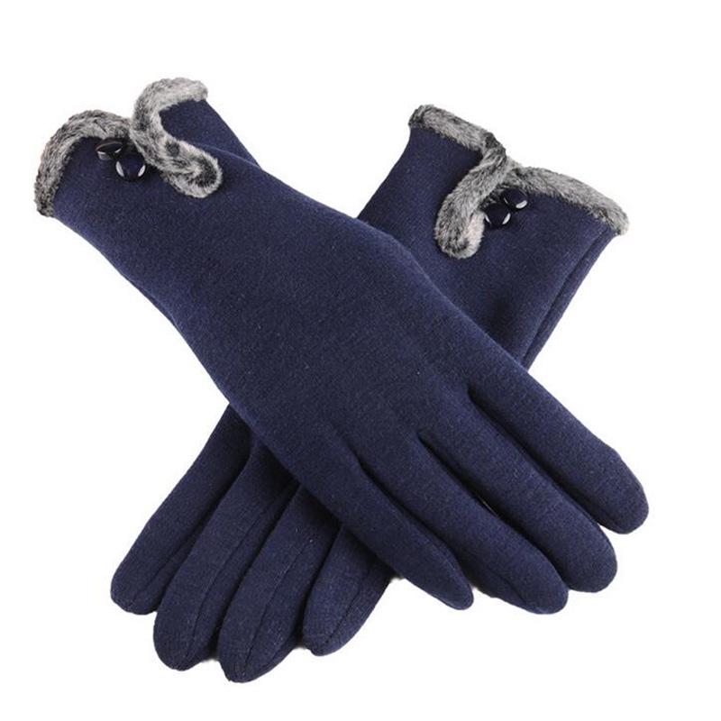 New Female Autumn Winter Non-Inverted Velvet Cashmere Full Finger Warm Lace Gloves Women Cotton Touch Screen Gloves G82