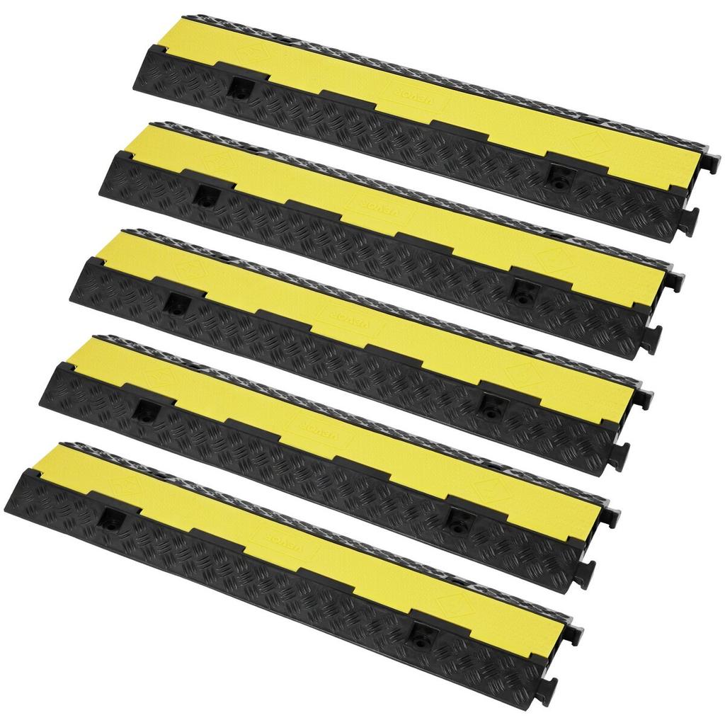 5 PCs Rubber Cable Protector Ramp, 2 Channel, 12000 Lbs/axle Capacity Heavy Duty Hose Wire Cover Ramp Driveway, Traffic Speed Bump with Flip-Open Top