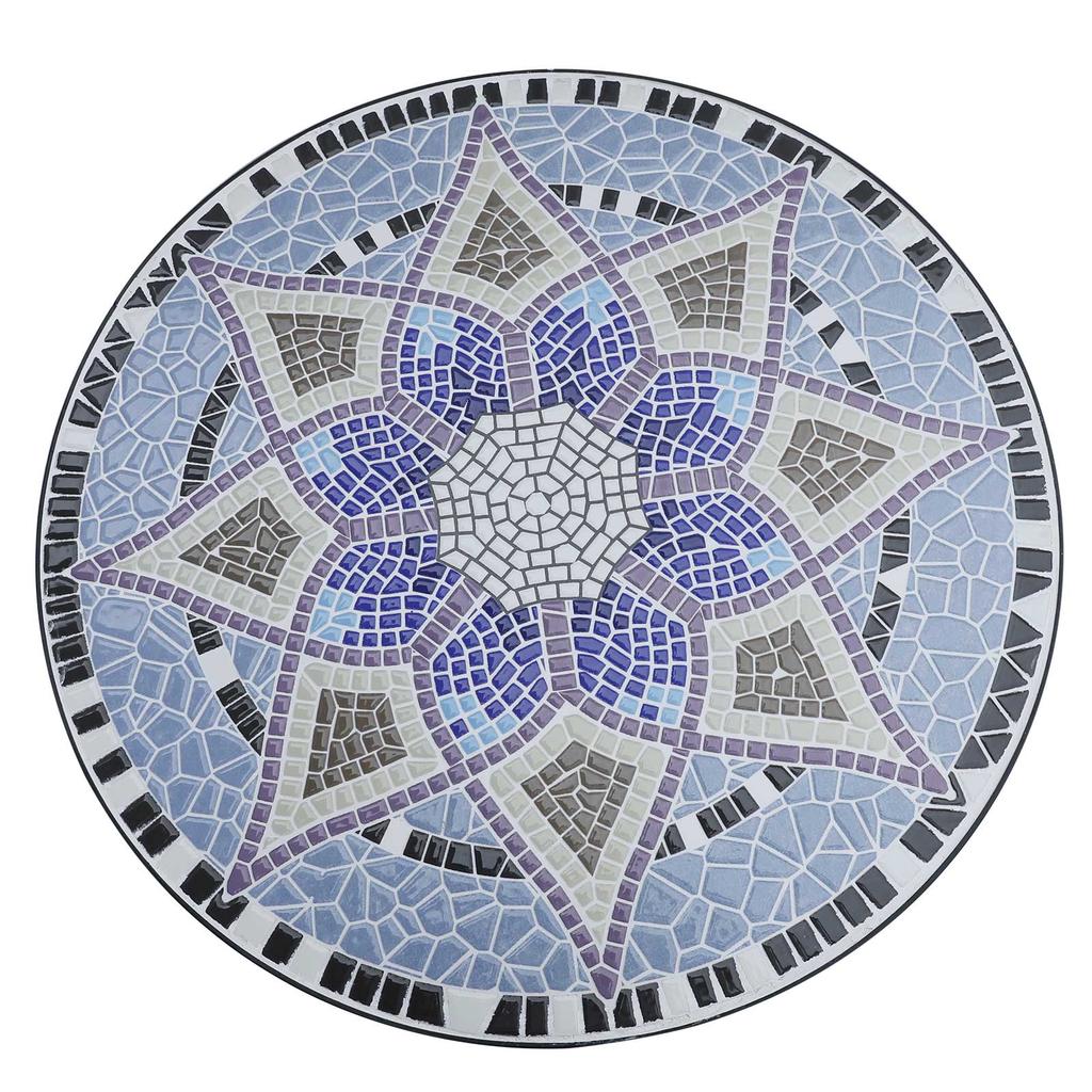 Tavolino da Giardino Rotondo in Mosaico da Esterno, Tavolino da Caffè Bistro per Patio con Piano in Ceramica da 60 cm per Giardino, Blu e Bianco