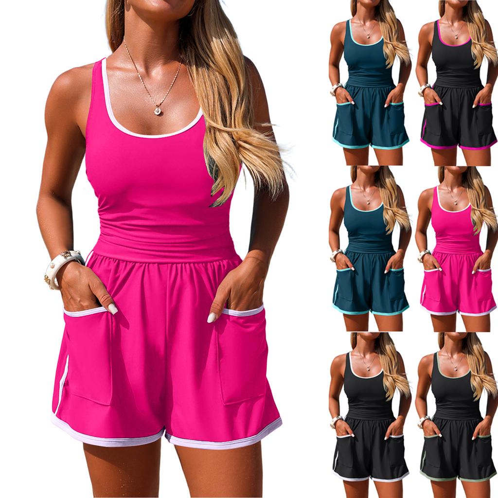 Damen Einfarbiger Einteiler Sport Bikini Badeanzug Ohr