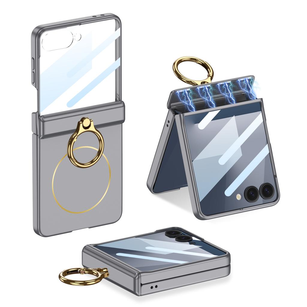 case for Samsung Z Flip 7 Magnetic hinge ring holder shell with full-coverage drop protection tough case Anti-Fingerprint plain