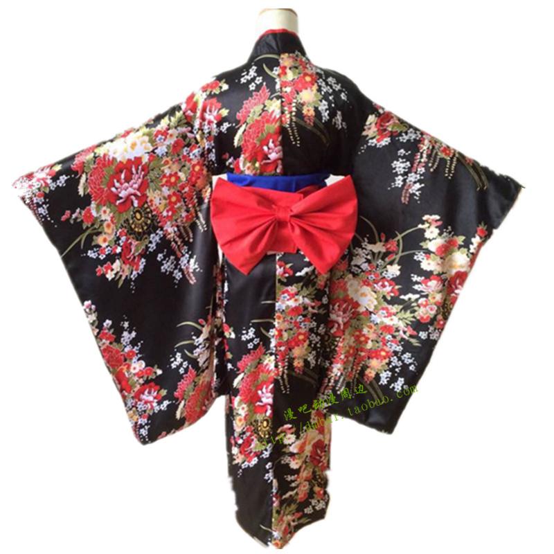 Newest Anime Jigoku Shoujo Mioyosuka Cosplay Kimono Black Floral Japanese Kimono Dresses For Women Plus