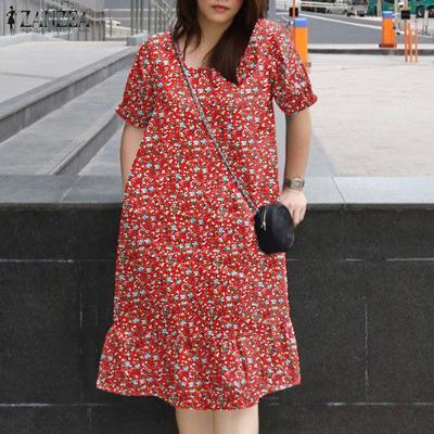 Women Floral Print Summer Casual Short Sleeve Dress