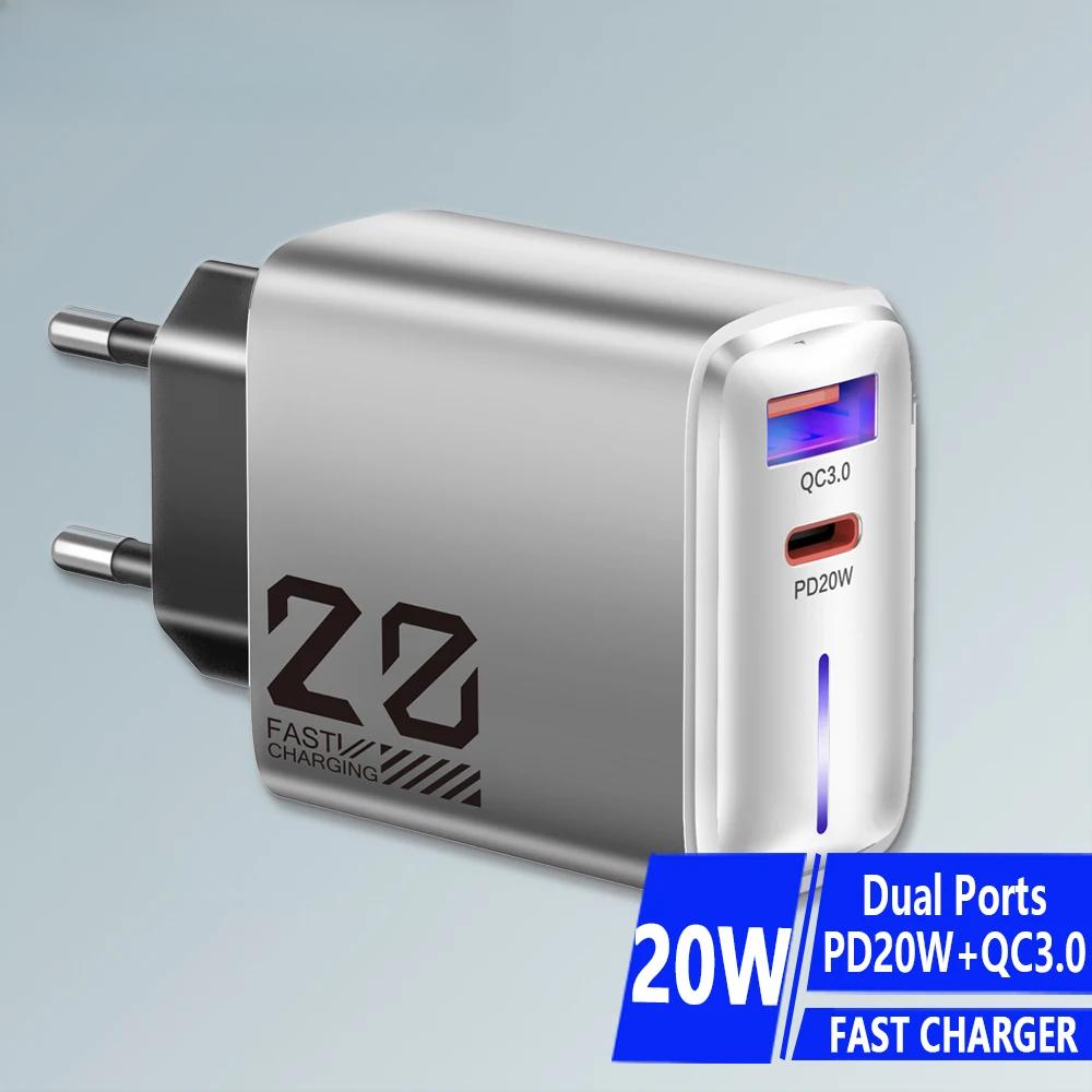 PD 20W Fast Charger USB Type C Charger Quick Charge 3.0 Power Adapter for Phone Wall Charger EU/US Plug