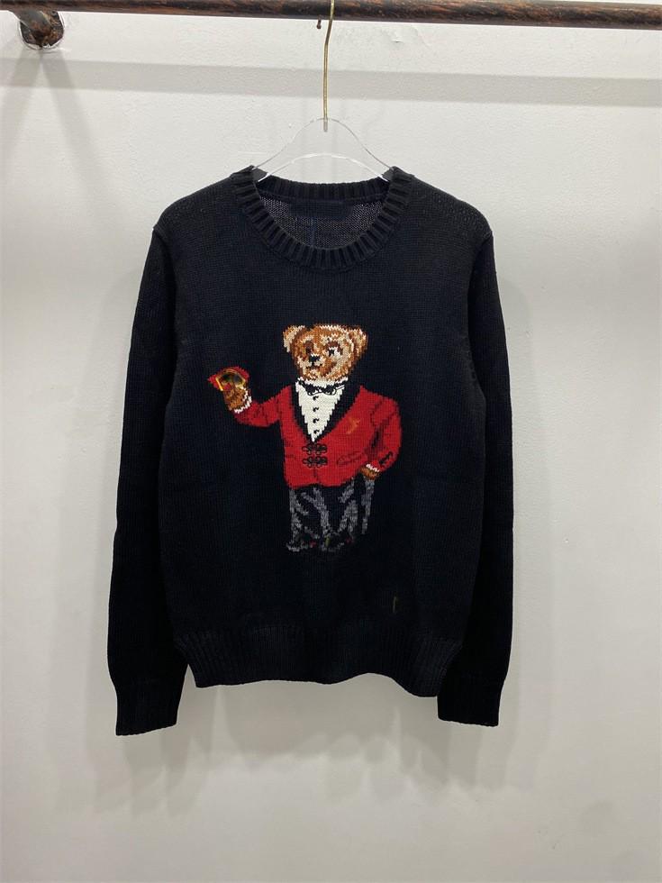 Damen Jacquard Wollmischpullover mit gesticktem Cartoon-Bär-Design