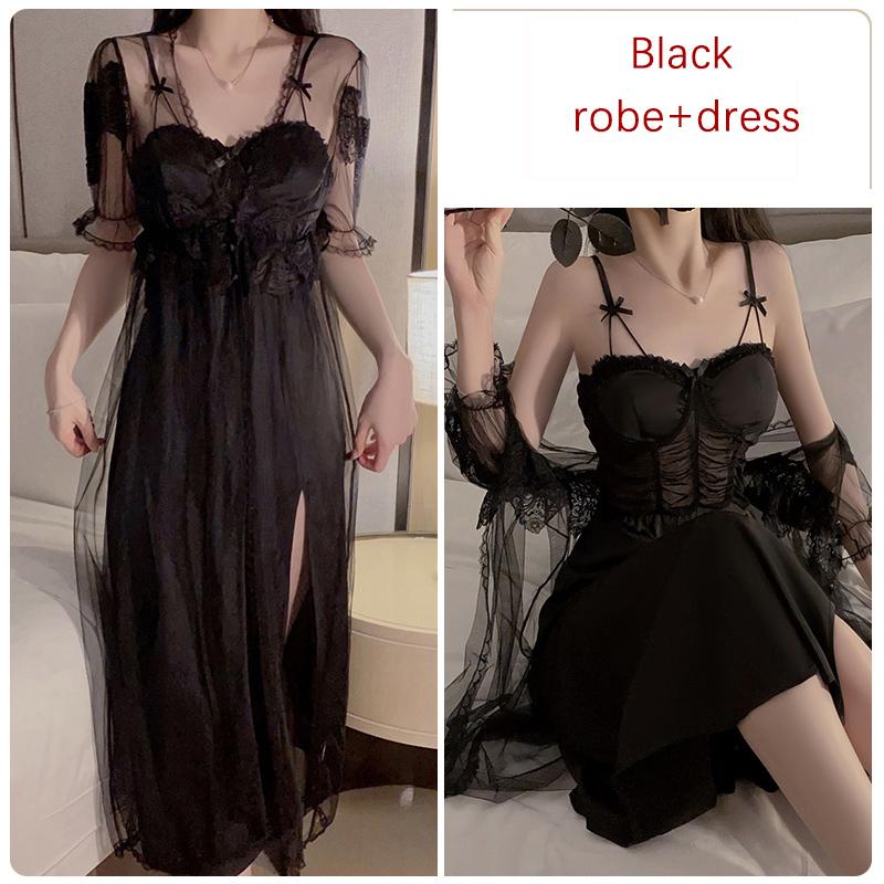 Sexy Satin Pajama Set Women's Small Waist Underwire Push-Up Bra with Breast Pad Split Pajama Set