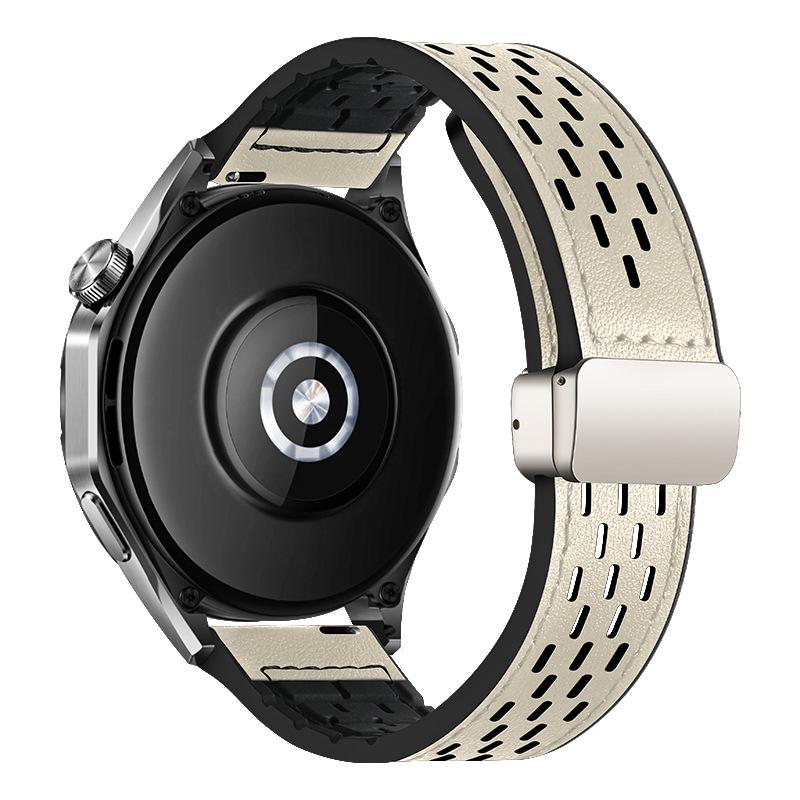 Breathable Silicone Crazy Horse Leather Magnetic Watch Band for Huawei GT5, Samsung 6, Xiaomi S4