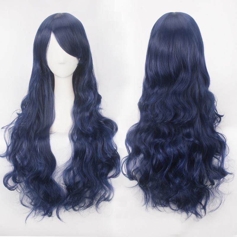 Parrucche Cosplay Europee e Americane, Parrucche Anime Colorate, Fibra ad Alta Temperatura, Capelli Lunghi e Ricci da 80 cm, Bottoni per il Commercio Estero