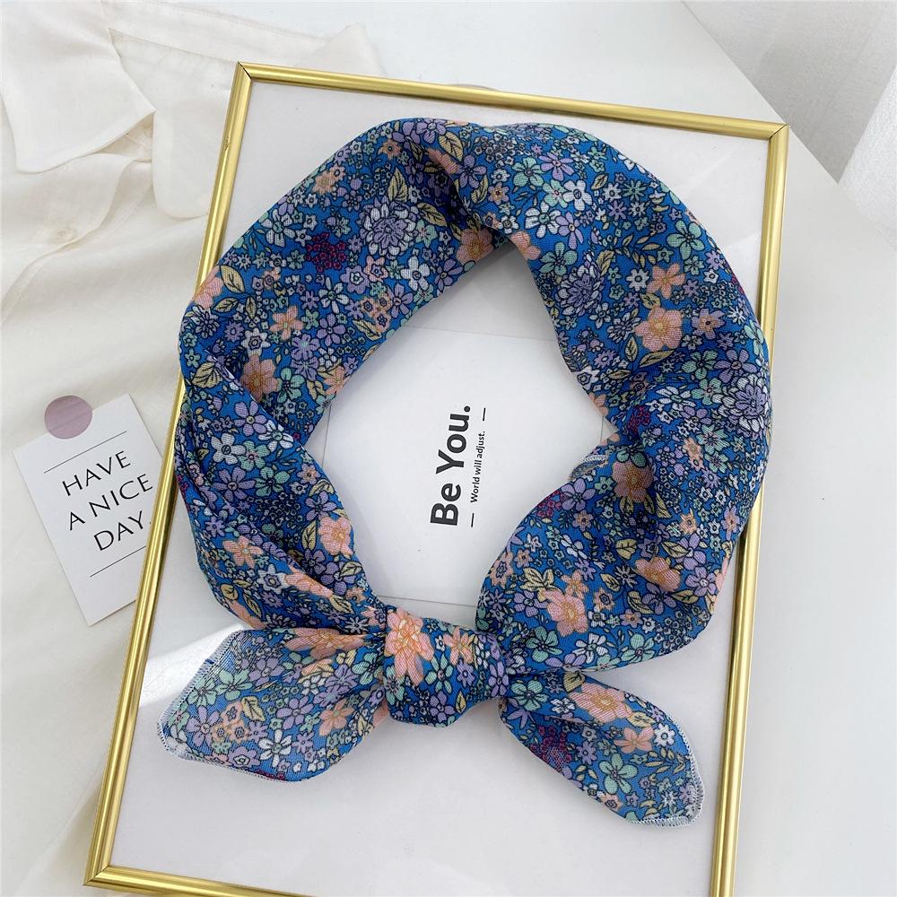 Floral Cotton Linen Silk Scarf: Women's Square Headband for Spring, Summer, Autumn - Korean Fresh Style