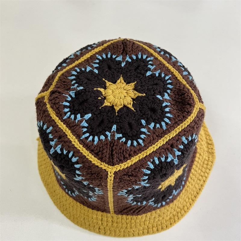 Retro color handmade knitted fisherman's hat children spring and autumn versatile atmosphere breathable washbasin hat