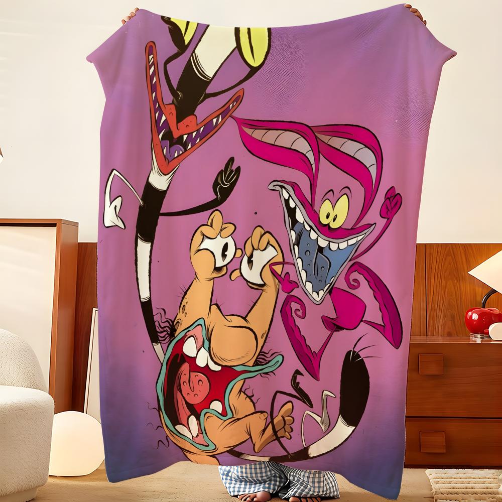 Cartoon A-Aaahh Real M-Monsters Throw Flannel Throw Blanket, Lightweight Cozy, Durable Washable Cute Cool